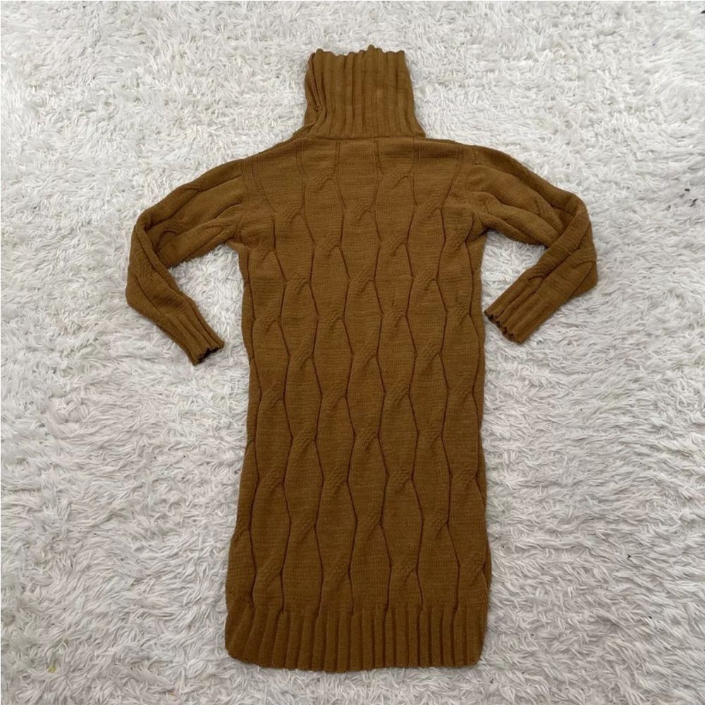 STITCHDROP Chunky Cable Knit Sweater Dress Women S Brown Turtleneck Cowl Classic